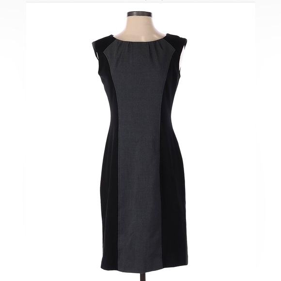 Calvin Klein Size 4 Black & Gray Color Block Knee Length Slimming Sheath Dress - Picture 1 of 8